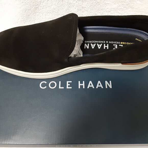 COLE HANN MEN GRAND 360 SUEDE LEATHER SLIP ON SHOES BLACK/WHITE 11M - Picture 11 of 16